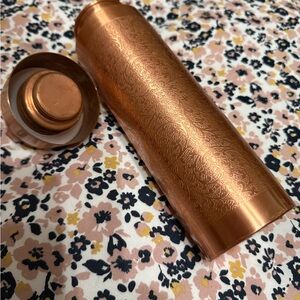 Full Copper Embossed Copper Water Bottle Container with Lid